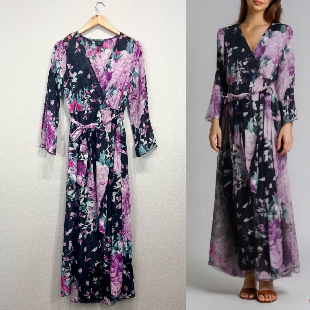 Alexa B Nites Shimmer Wrap Floral Maxi Dress